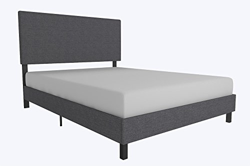 DHP Janford Upholstered Platform Bed with Modern Vertical Stitching on Rectangular Headboard, Queen, Gray Linen