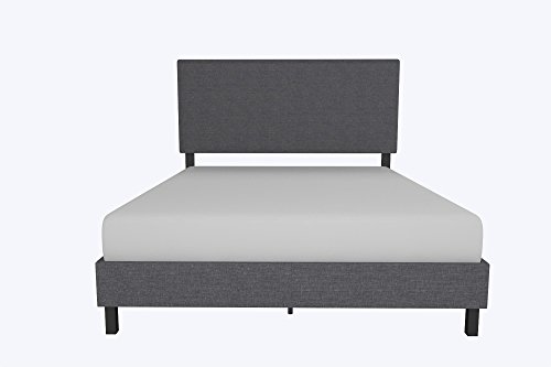 DHP Janford Upholstered Platform Bed with Modern Vertical Stitching on Rectangular Headboard, Queen, Gray Linen