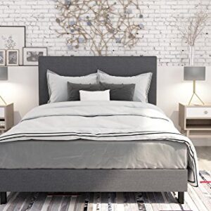 DHP Janford Upholstered Platform Bed with Modern Vertical Stitching on Rectangular Headboard, Queen, Gray Linen