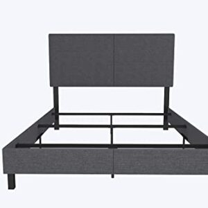 DHP Janford Upholstered Platform Bed with Modern Vertical Stitching on Rectangular Headboard, Queen, Gray Linen