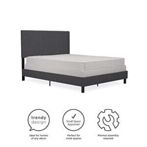 DHP Janford Upholstered Platform Bed with Modern Vertical Stitching on Rectangular Headboard, Queen, Gray Linen