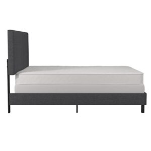 DHP Janford Upholstered Platform Bed with Modern Vertical Stitching on Rectangular Headboard, Queen, Gray Linen