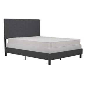 DHP Janford Upholstered Platform Bed with Modern Vertical Stitching on Rectangular Headboard, Queen, Gray Linen