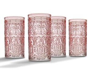godinger jax highball beverage glass cup pink – set of 4