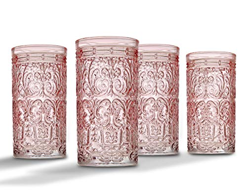 Godinger Jax Highball Beverage Glass Cup Pink - Set of 4