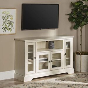 Walker Edison Traditional Wood TV Stand for TV's up to 56" Living Room Storage Flat Screen Universal TV Console Living Room Shelves Entertainment Center, 52 Inch, White