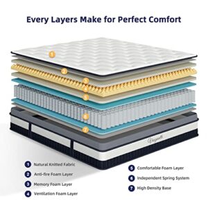 Vesgantti Queen Mattress 11 Inch Innerspring Multilayer Hybrid Queen Mattress - Ergonomic Design with Memory Foam and Pocket Spring Mattress Queen Size - Box Top Series Medium Firm Feel