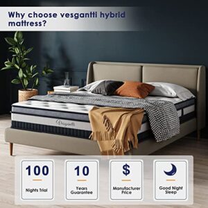 Vesgantti Queen Mattress 11 Inch Innerspring Multilayer Hybrid Queen Mattress - Ergonomic Design with Memory Foam and Pocket Spring Mattress Queen Size - Box Top Series Medium Firm Feel