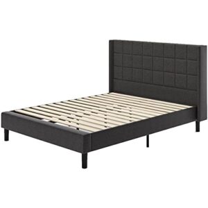 zinus dori upholstered platform bed frame with wingback headboard / mattress foundation / wood slat support / no box spring needed / easy assembly, queen