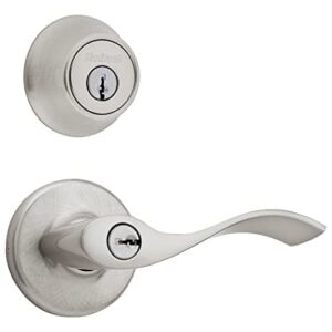 kwikset 690bl 15 cp single cylinder deadbolt combo pack with balboa entry lever in satin nickel