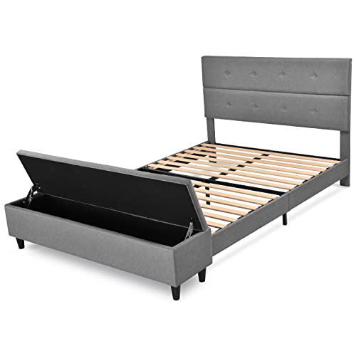 Allewie Queen Bed Frame with 120L Ottoman Storage, Upholstered Platform Bed Frame with Mattress Foundation, Wood Slat Support, No Box Spring Needed, Grey