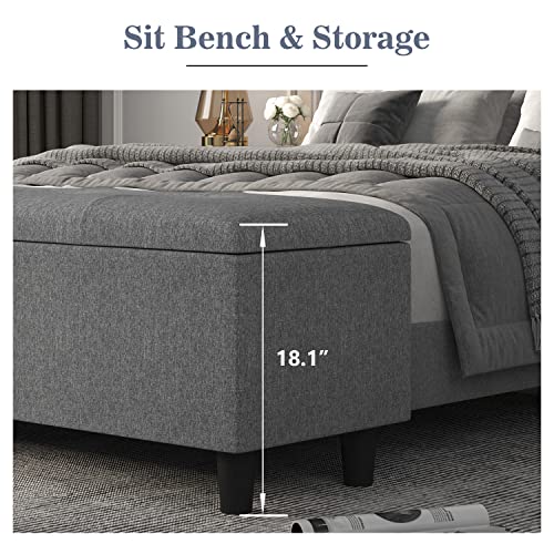 Allewie Queen Bed Frame with 120L Ottoman Storage, Upholstered Platform Bed Frame with Mattress Foundation, Wood Slat Support, No Box Spring Needed, Grey