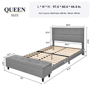 Allewie Queen Bed Frame with 120L Ottoman Storage, Upholstered Platform Bed Frame with Mattress Foundation, Wood Slat Support, No Box Spring Needed, Grey