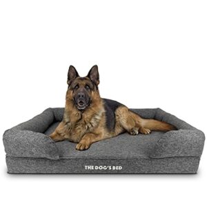 the dog’s bed orthopedic dog bed xl grey poly-linen 43.5×34, memory foam, pain relief: arthritis, hip & elbow dysplasia, post surgery, lameness, supportive, calming, waterproof washable cover