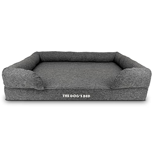 The Dog’s Bed Orthopedic Dog Bed XL Grey Poly-Linen 43.5x34, Memory Foam, Pain Relief: Arthritis, Hip & Elbow Dysplasia, Post Surgery, Lameness, Supportive, Calming, Waterproof Washable Cover