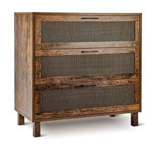 graficial 3 drawer dresser, dresser for bedroom, rattan chest of drawers, rustic brown bedside table dressers