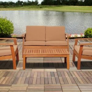 Kevin Amazonia Murano 4-Piece Patio Seating Se SC KINGS4DEEP_KH | Eucalyptus Wood | Ideal for Outdoors and Poolside, 118Lx42Wx36H, Khaki