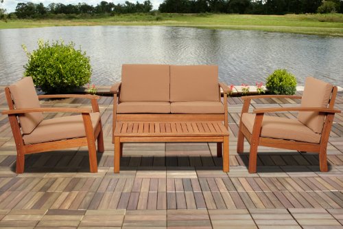 Kevin Amazonia Murano 4-Piece Patio Seating Se SC KINGS4DEEP_KH | Eucalyptus Wood | Ideal for Outdoors and Poolside, 118Lx42Wx36H, Khaki