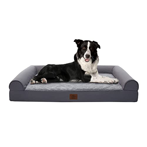 Eterish Large Orthopedic Dog Bed for Medium, Large Dogs up to 75 lbs, 3 inches Thick Egg-Crate Foam Bolster Dog Sofa Couch with Removable Cover, Pet Bed Machine Washable, Grey