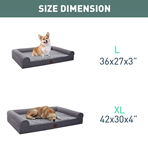 Eterish Large Orthopedic Dog Bed for Medium, Large Dogs up to 75 lbs, 3 inches Thick Egg-Crate Foam Bolster Dog Sofa Couch with Removable Cover, Pet Bed Machine Washable, Grey