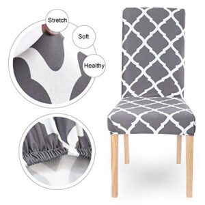 SearchI Dining Room Chair Covers Set of 6, Stretch Spandex Kitchen Chair Slipcovers Removable Washable Geometric Parsons Chair Covers Protector for Dining Room, Hotel, Ceremony (Gray+White)