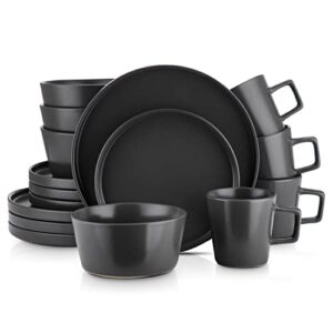 stone lain coupe dinnerware set,16 piece, service for 4, black matte