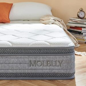 molblly king mattress, 14 inch cooling-gel memory foam and individually pocket innerspring hybrid mattress, king bed mattress in a box, certipur-us certified,76”*80”, medium firm king size mattress