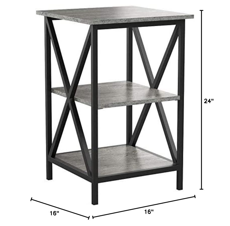 Convenience Concepts Tucson End Table with Shelves, 3-Tier, Faux Birch/Black