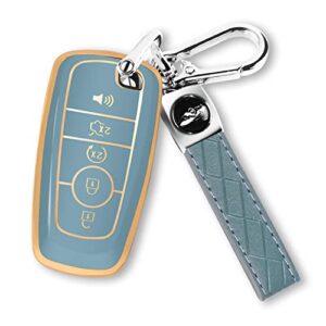 MILD EAST For Ford Key Fob Cover with Keychain, Soft TPU Key Case Shell Full Protection for Ford Explorer Fusion Escape Edge Expedition F150 F250 F350 F450 F550 Maverick Mustang(Blue)