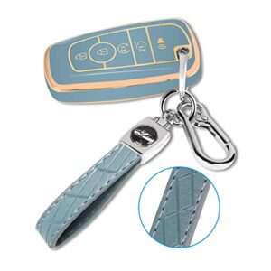 MILD EAST For Ford Key Fob Cover with Keychain, Soft TPU Key Case Shell Full Protection for Ford Explorer Fusion Escape Edge Expedition F150 F250 F350 F450 F550 Maverick Mustang(Blue)