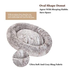 Coohom Oval Calming Donut Cuddler Dog Bed,Shag Faux Fur Cat Bed Washable Round Pillow Pet Bed(30"/36"/43") for Small Medium Dogs (XL(36"x27"x7"),Light Brown)