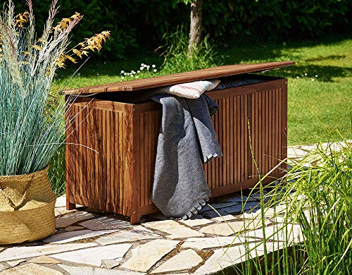 cucunu Outdoor Storage Box 65 Gallon Wooden Deck Boxes for Patio Garden Pool 46x20x24 Inch Waterproof Wood Chest Large Container