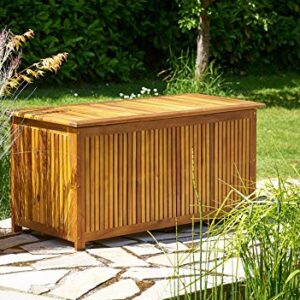 cucunu Outdoor Storage Box 65 Gallon Wooden Deck Boxes for Patio Garden Pool 46x20x24 Inch Waterproof Wood Chest Large Container