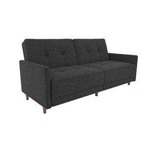 dhp andora coil futon sofa bed couch with mid century modern design – grey linen