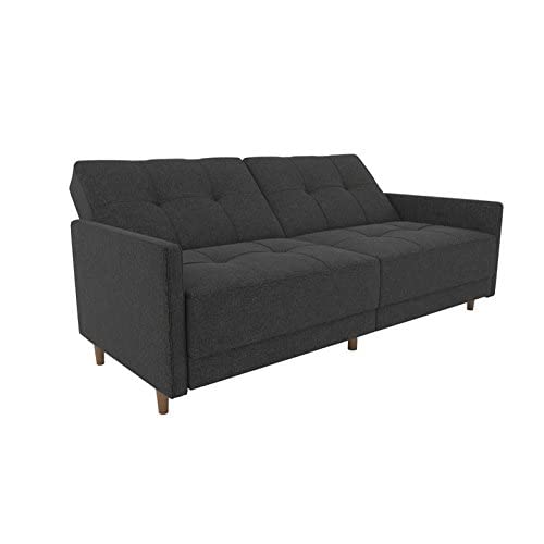 DHP Andora Coil Futon Sofa Bed Couch with Mid Century Modern Design - Grey Linen