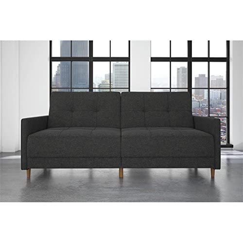 DHP Andora Coil Futon Sofa Bed Couch with Mid Century Modern Design - Grey Linen