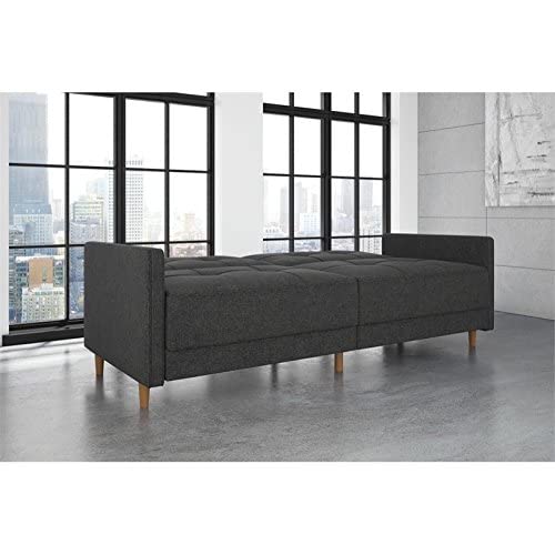 DHP Andora Coil Futon Sofa Bed Couch with Mid Century Modern Design - Grey Linen