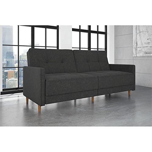 DHP Andora Coil Futon Sofa Bed Couch with Mid Century Modern Design - Grey Linen