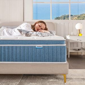 rimensy king mattress, 14 inch hybrid mattress in a box, gel foam mattress, individually wrapped pocket coils innerspring mattress, support & pressure relief, medium firm feel, 76″*80″*14″