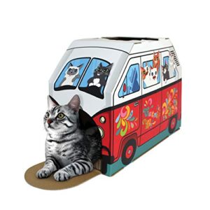american cat club cat house with scratcher & catnip included – retro van