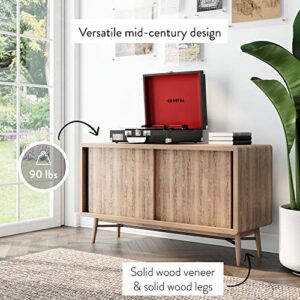 Nathan James Liam Modern Mid-Century TV Stand, Media Console or Entertainment Cabinet with Sliding Doors, Oak