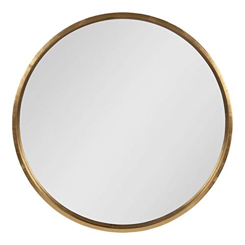 Kate and Laurel Travis Round Wood Wall Mirror, 31.5" Diameter, Gold, Modern Glam Wall Décor Accent