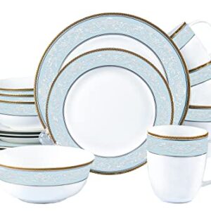 Fine Bone China Dinnerware Set,WPSLNWO 16 Pcs Classic Relief Pattern Gilt Edged High Grade Porcelain Tableware Sets For 4 People with Gift Box Packaging