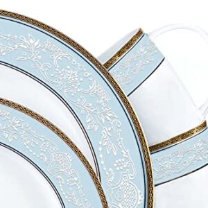 Fine Bone China Dinnerware Set,WPSLNWO 16 Pcs Classic Relief Pattern Gilt Edged High Grade Porcelain Tableware Sets For 4 People with Gift Box Packaging