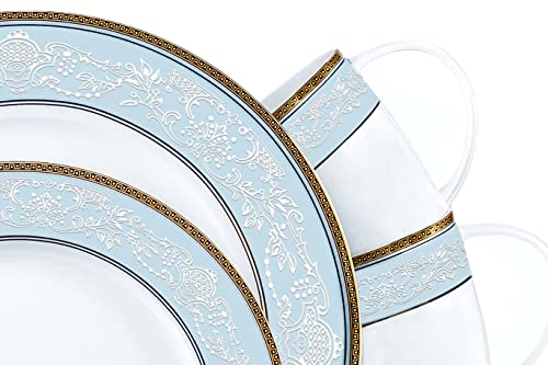 Fine Bone China Dinnerware Set,WPSLNWO 16 Pcs Classic Relief Pattern Gilt Edged High Grade Porcelain Tableware Sets For 4 People with Gift Box Packaging