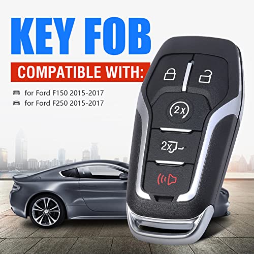 Keymall Remote Key Fob Case Shell Cover for Ford F150/F250 2015 2016 2017(FCC ID:M3N-A2C31243300 P/N:164-R8117) 5 Buttons,Just a Key Shell