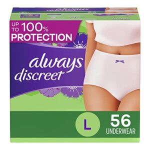 always discreet incontinence & postpartum incontinence underwear for women, large, maximum protection, disposable, 28 count x 2 pack (56 count total)