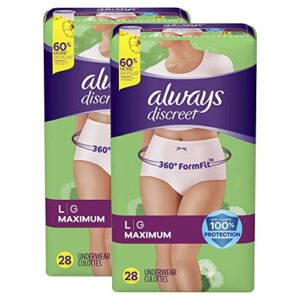 Always Discreet Incontinence & Postpartum Incontinence Underwear for Women, Large, Maximum Protection, Disposable, 28 Count x 2 Pack (56 Count total)