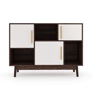 Nathan James Ellipse Multipurpose Storage Cabinet with Display Shelves and Doors, Entryway Modern Buffet or Kitchen Sideboard with Glam Gold Brass Accent, TV Stand, Walnut Brown