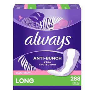 always xtra protection daily feminine panty liners for women, long length, fresh scent, 72 count x 4 packs ((288 count total)